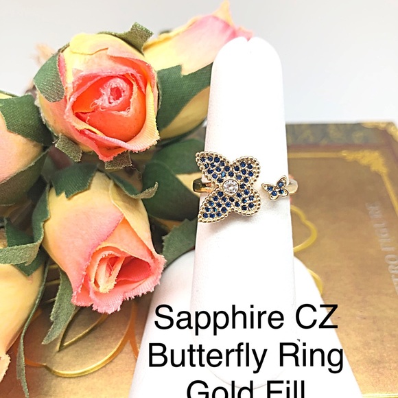 Sapphire Diamond CZ Butterfly Ring in Gold Filled, NWT. September Birthstone - Picture 1 of 11
